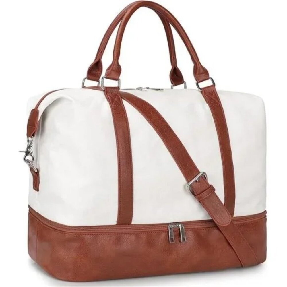 Women Travel Bag With Luggage Sleeve White Brown